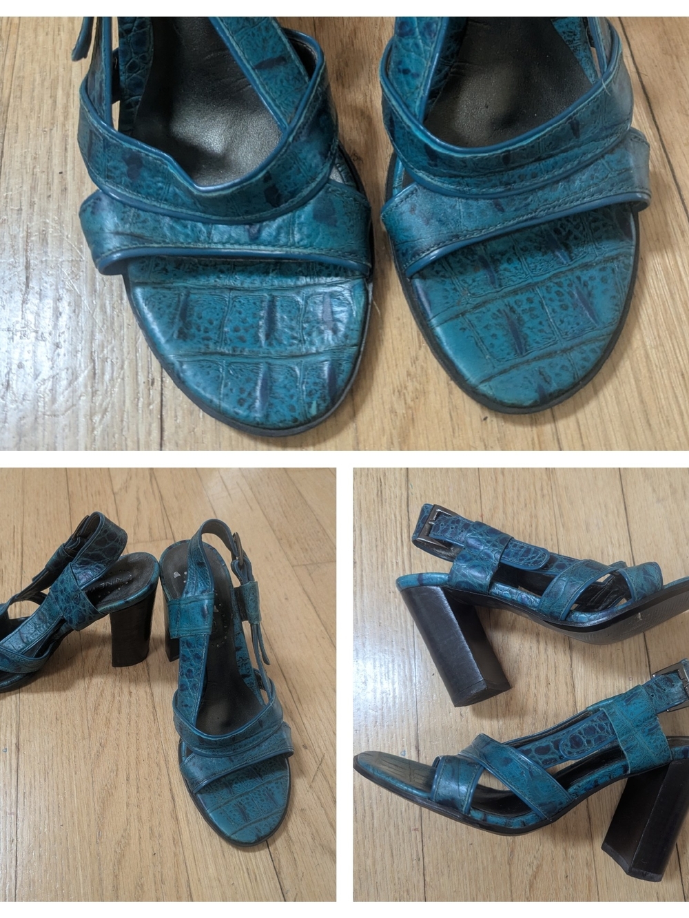 Nine West Teal Croc-Embossed Slingback Block Heels 5.5